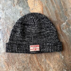 True Religion Black and White Knit Beanie Logo Patch